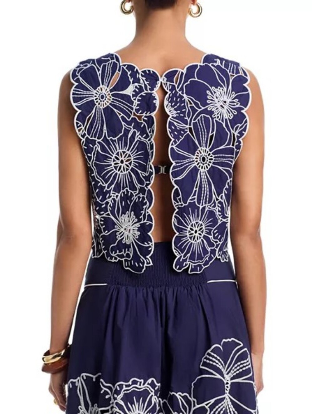FARM RIO Richelieu Floral Embroidered Top Split Back Cropped Top Size S - Picture 6 of 11